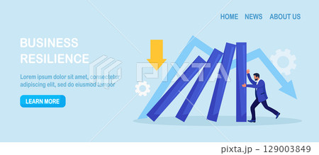 Businessman pushing falling domino line for stopping chain reaction. Business crisis management, risk protection. Entrepreneur helps stop collapsing dominos. Insurance of company, solving problems Businessman pushing falling domino line for stopping chain reaction. Business crisis management, risk protection. Entrepreneur helps stop collapsing dominos. Insurance of company, solving problems 129003849