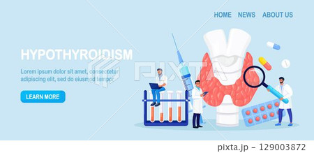 Endocrinologists diagnose and treat human thyroid gland. Doctors make blood test on hormones. Hypothyroidism, hyperthyroidism concept. Thyroid examination. Health and medical treatment Endocrinologists diagnose and treat human thyroid gland. Doctors make blood test on hormones. Hypothyroidism, hyperthyroidism concept. Thyroid examination. Health and medical treatment 129003872