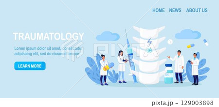Osteopathic doctor examining patient spine. Spine backbone disease diagnostics. Backache, rheumatism, deformity, vertebral inflammation treatment. Skeletal surgeon. Vertebrologist examine vertebra 129003898