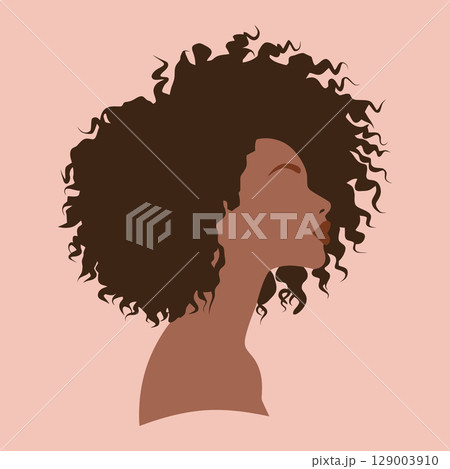 Curly-Haired Silhouette on Pink Background 129003910