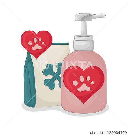 Illustration of Pet Shampoo and Pet Food Illustration of Pet Shampoo and Pet Food 129004190