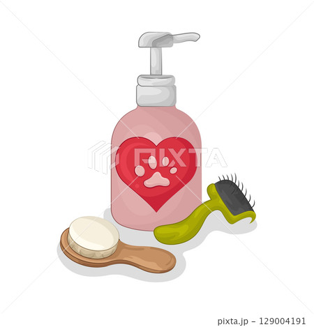 Illustration of Pet Shampoo and Pet Brush 129004191