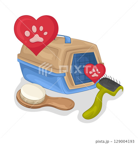 Illustration of Pet Cage and Pet Brush Illustration of Pet Cage and Pet Brush 129004193