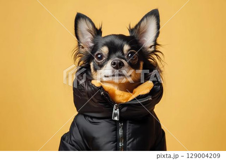 冬服を着たチワワのスタイリッシュなポートレート 129004209