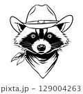Cowboy Raccoon Wearing Hat and Bandana 129004263