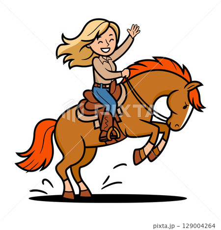 Blonde Rider on Rearing Brown Horse Blonde Rider on Rearing Brown Horse 129004264