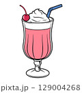 Pink Milkshake with Whipped Cream and Cherry 129004268