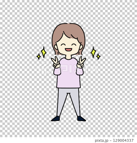 woman doing peace sign 129004337