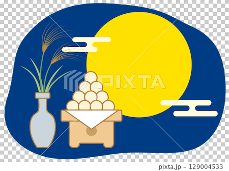 Illustration of the full moon with Japanese pampas grass and dumplings 129004533
