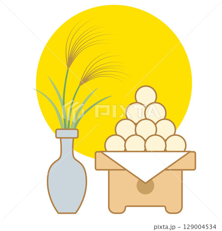 ススキとお団子とお月さまのイラスト 129004534