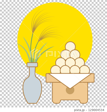 ススキとお団子とお月さまのイラスト 129004534