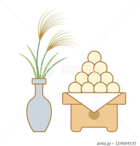 すすきと月見団子のイラスト すすきと月見団子のイラスト 129004535