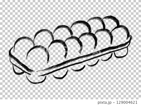 Hand-drawn simple line drawing illustration of a pack of 10 eggs 129004621