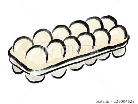 卵10個入りパックの手描きシンプルカラーイラスト 129004622