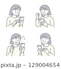 スマホ操作する女性の表情セット 129004654