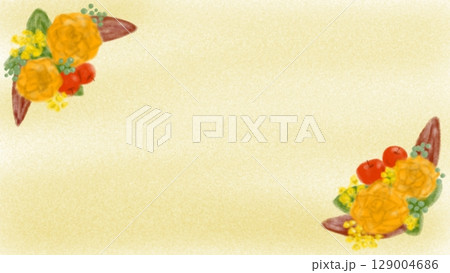 秋らしい花のフレームアンティーク調イラスト 129004686