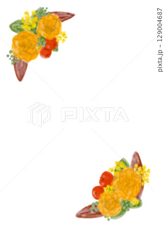 秋らしい花のフレームアンティーク調イラスト 129004687