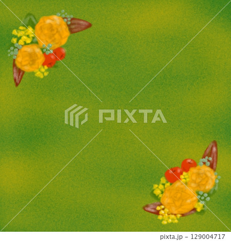 秋らしい花のフレームアンティーク調イラスト 129004717