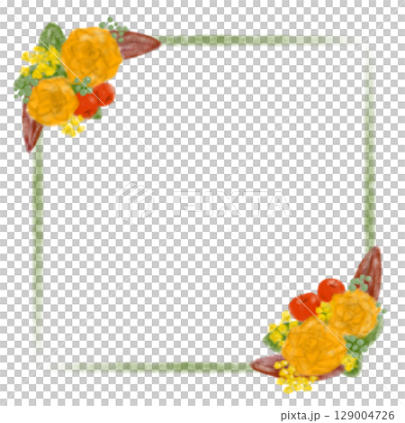 秋らしい花のフレームアンティーク調イラスト 129004726