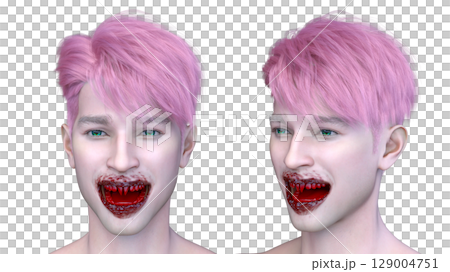 男性吸血鬼臉部特寫 129004751