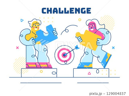 Challenge Vector Illustration Featuring a Businessman Running to the Top of a Graph and Overcoming Obstacles to Achieve Success in a Flat Background Challenge Vector Illustration Featuring a Businessman Running to the Top of a Graph and Overcoming Obstacles to Achieve Success in a Flat Background 129004837