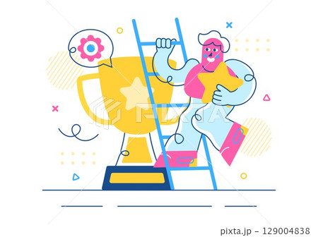 Challenge Vector Illustration Featuring a Businessman Running to the Top of a Graph and Overcoming Obstacles to Achieve Success in a Flat Background Challenge Vector Illustration Featuring a Businessman Running to the Top of a Graph and Overcoming Obstacles to Achieve Success in a Flat Background 129004838