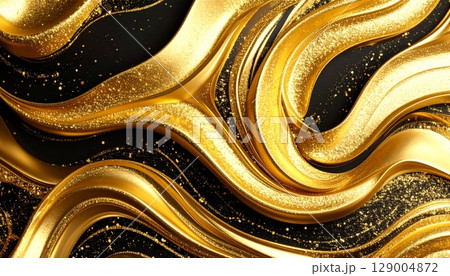 An abstract golden background sets the scene for festive Christmas decorations featuring shining ornaments, baubles, and lights 129004872