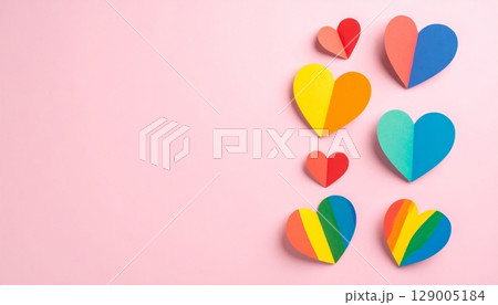 A romantic pattern of colorful heart-shaped balloons, a perfect gift for Valentine's Day 129005184