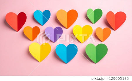 A romantic pattern of colorful heart-shaped balloons, a perfect gift for Valentine's Day A romantic pattern of colorful heart-shaped balloons, a perfect gift for Valentine's Day 129005186