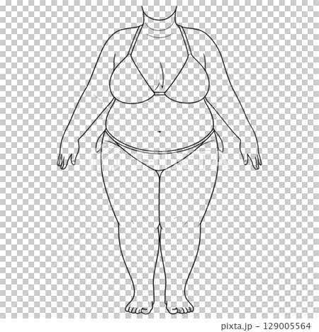 Vector illustration of a man and woman in bikinis, fashion silhouettes, and sketches of the human body 129005564