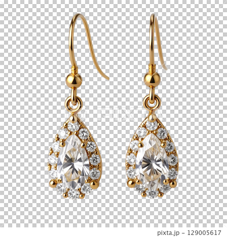 Sparkling gold earrings with diamonds, a luxurious and precious accessory 129005617