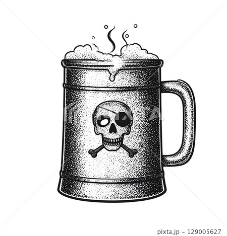 Vector illustration of a vintage metal beer stein with a handle, perfect for a cold drink 129005627