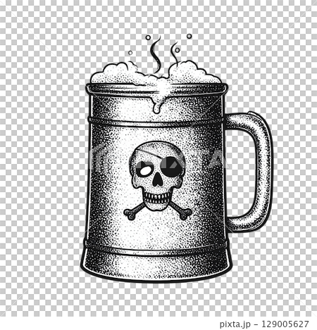 Vector illustration of a vintage metal beer stein with a handle, perfect for a cold drink 129005627