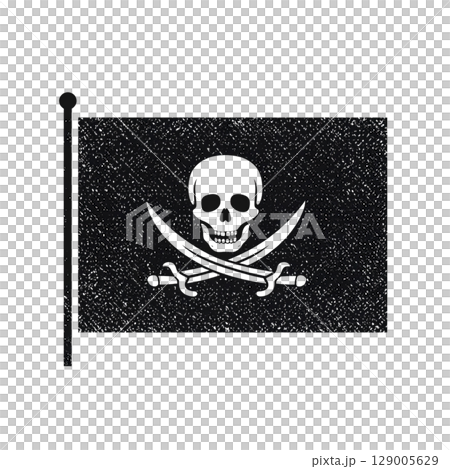 A skull and crossbones flag, also known as the Jolly Roger, is a classic symbol of pirates, danger, and death 129005629