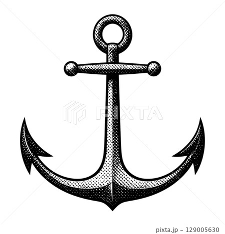 Old heavy steel anchor with a chain and rope, a nautical marine symbol for security and sailing on a white background Old heavy steel anchor with a chain and rope, a nautical marine symbol for security and sailing on a white background 129005630