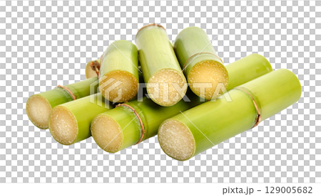 A close-up shot of green asparagus spears, resembling shiny brass rifle cartridges, on a clean white background A close-up shot of green asparagus spears, resembling shiny brass rifle cartridges, on a clean white background 129005682