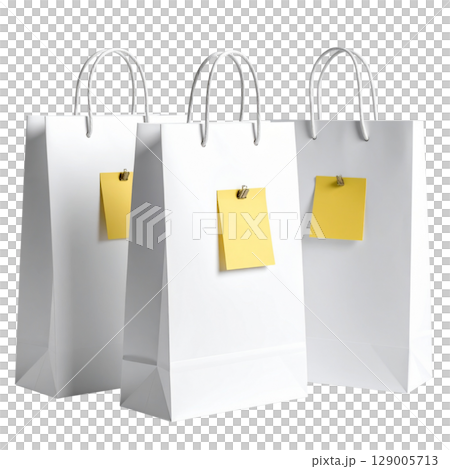 Isolated blank brown paper shopping bag with handles 129005713
