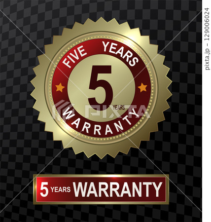 Round and rectangular emblems in gold color with the text five-year product warranty 129006024