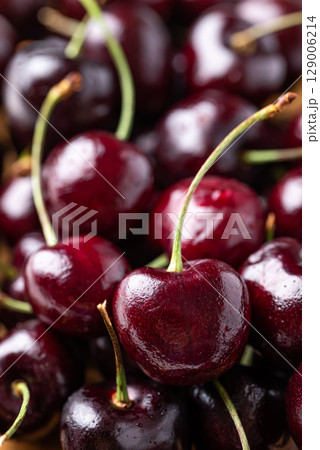 Fresh cherry fruit texture background, Ripe red cherries for healthy food and seasonal 129006214