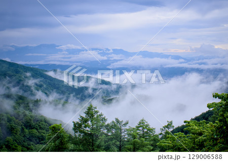 雲海に包まれる長野県の山々の景色が美しい 129006588