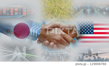 日米間の関税交渉合意を象徴するビジュアル 日米間の関税交渉合意を象徴するビジュアル 129006760