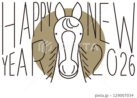 午年　シンプルな馬の顔の年賀状テンプレート 129007034