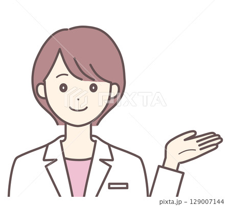 案内する白衣の女性 129007144