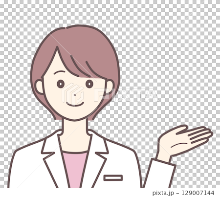 案内する白衣の女性 129007144