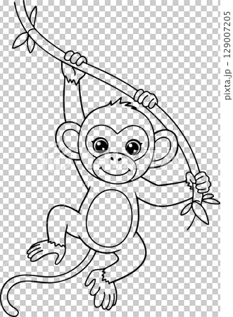 Playful Monkey Swinging on a Vine Coloring Page 129007205