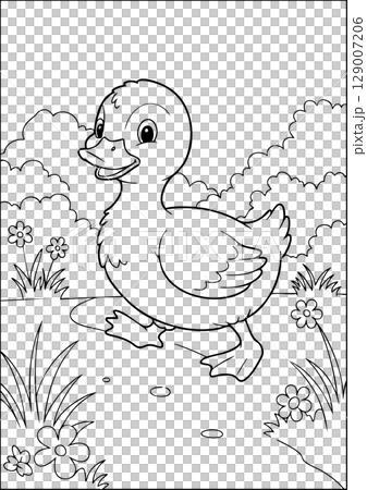 Cute Duckling in the Grass Coloring Page 129007206