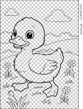 Happy Duckling in a Pond Coloring Sheet 129007207