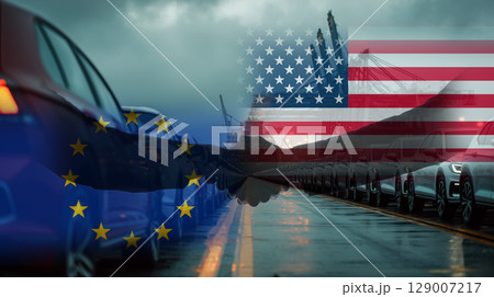EUと米国の貿易摩擦解決のコンセプト 129007217