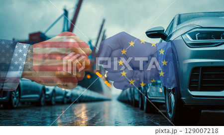 EUと米国の自動車貿易交渉のクリエイティブコンセプト 129007218