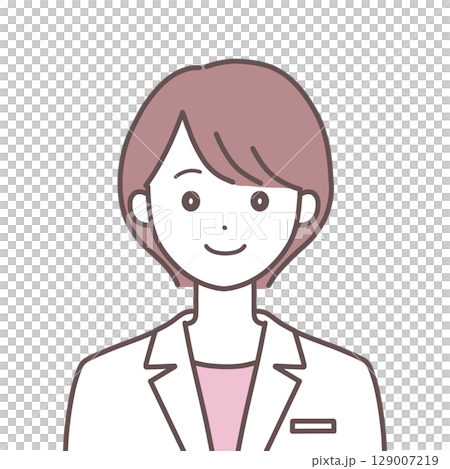 正面を向いた笑顔の白衣の女性 129007219